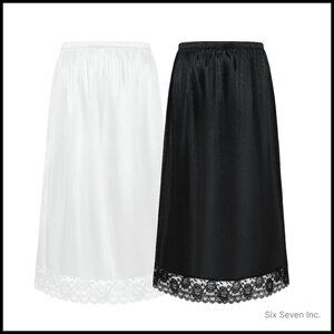 Satin Half Slip Elegant Minimal Chic Lace Trim A-Line Skirt Extender